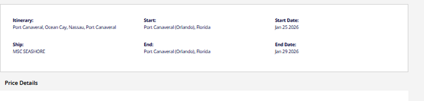Cruise itinerary summary (no pricing)